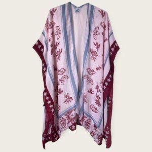 3/$12 ✨ Save The Ocean Red Blue Floral Long Open Front Lightweight Kimono Floral